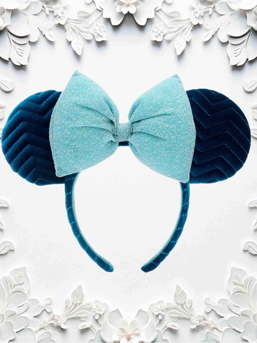 Tokyo Disney Resort Minnie Mouse Azul Blue Quilted Puff Velvet Ears Headband